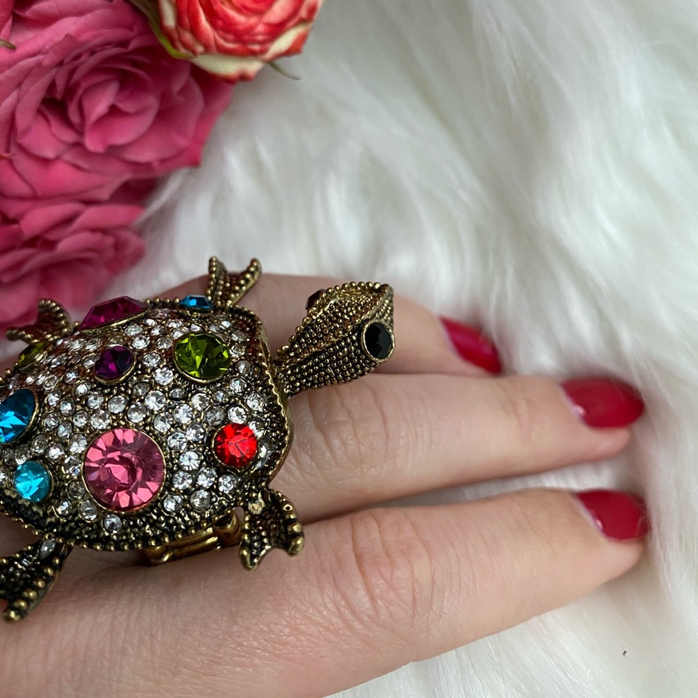 Sea Turtle statement ring rainbow rhinestone - Picture 5 of 7